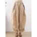 Plus Size Khaki Elastic Waist Wrinkled Patchwork Linen Harem Pants Summer