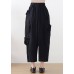 Plus Size Black High waist Pockets Linen Wide Leg Pants Summer