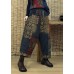 Unique Black elastic waist pocket Patchwork Cotton Pants Spring