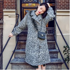 vintage gray Wool Coat Loose fitting Notched long coat 2018 side open coat