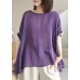 Plus Size Purple O-Neck Patchwork Ruffled Fall Shirt Half Sleeve