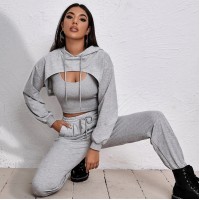 2023 Europe and the United States cross-border women's spring hoodie loose vest sweatpants sport slow running three sets