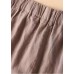 Casual Brown Pockets elastic waist Button Linen Straight Pants Summer