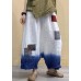 Elegant White Pockets Patchwork Elastic Waist Gradient Color Linen Pants Summer