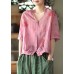 Italian Rose V Neck Print Button Linen Top Half Sleeve