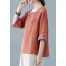 Stylish Orange Embroideried Shirt Tops Half Sleeve