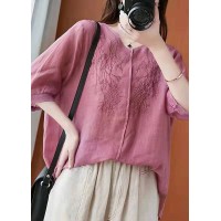 Natural pink linen clothes v neck daily summer top