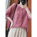 Natural pink linen clothes v neck daily summer top