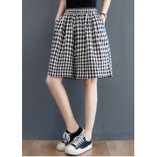 Stylish Black White Plaid Elastic Waist pocket hot pants Summer