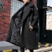 New black Winter coat oversized Notched back side open maxi coat women pockets patchwork long jackets