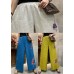 Plus Size Yellow Embroideried Linen Wide Leg Pants Summer