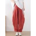 Plus Size Khaki Elastic Waist Wrinkled Patchwork Linen Harem Pants Summer