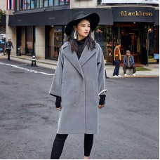 Fine gray Wool Coat plus size Notched outwear boutique double breasted pockets long coats