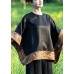 Loose Black O-Neck Asymmetrical Patchwork Silk Top Spring