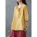 Beautiful Yellow Ruffled Patchwork Linen Shirt Half Sleeve