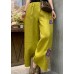 Plus Size Yellow Embroideried Linen Wide Leg Pants Summer