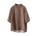 Coffee Linen Shirt Top Button Peter Pan Collar Half Sleeve