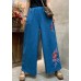 Blue Loose Linen Wide Leg Pants elastic waist Summer