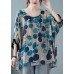 Chic Blue Bat wing Sleeve asymmetrical design Top