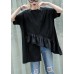 Organic black cotton Blouse rrffles hem oversized summer tops